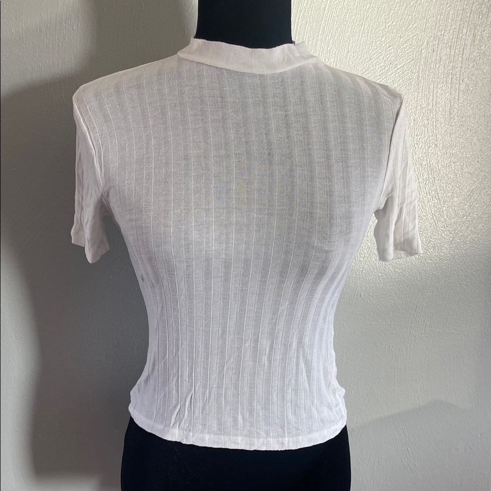 Atmosphere White Ribbed Sheer Short Sleeve Stretch Tee Top Size 8 UK 36